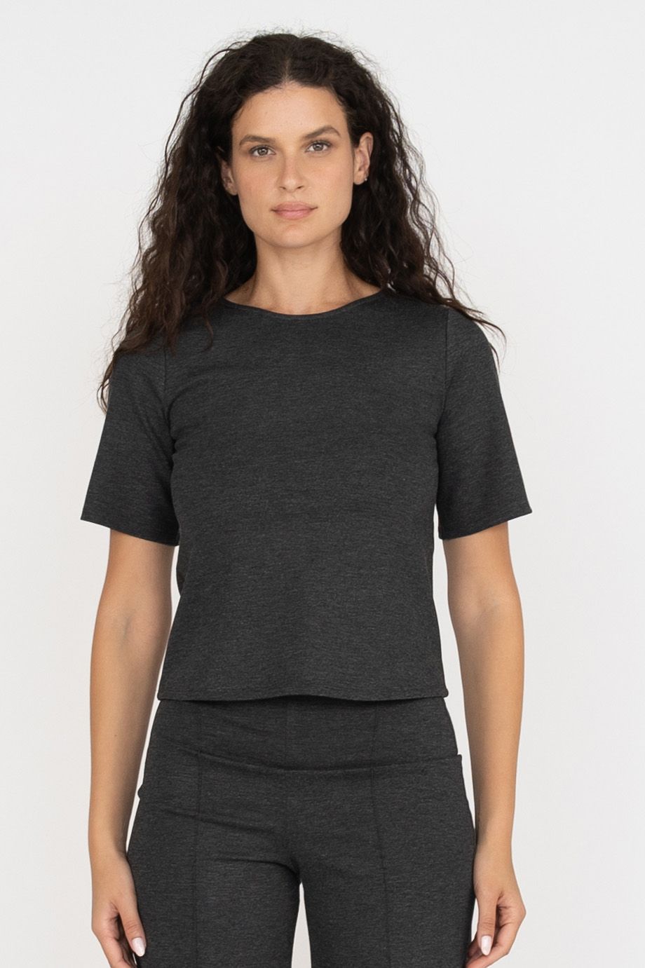 Ripley Rader Ponte Knit Short Sleeve Extended in Charcoal, Color: Charcoal, Size: 1