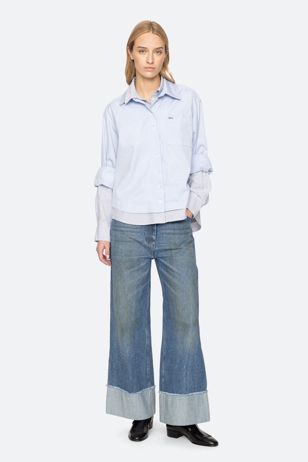 Sea NY Zayna DBL Layer Button Down Top, Color: Blue, Size: XS
