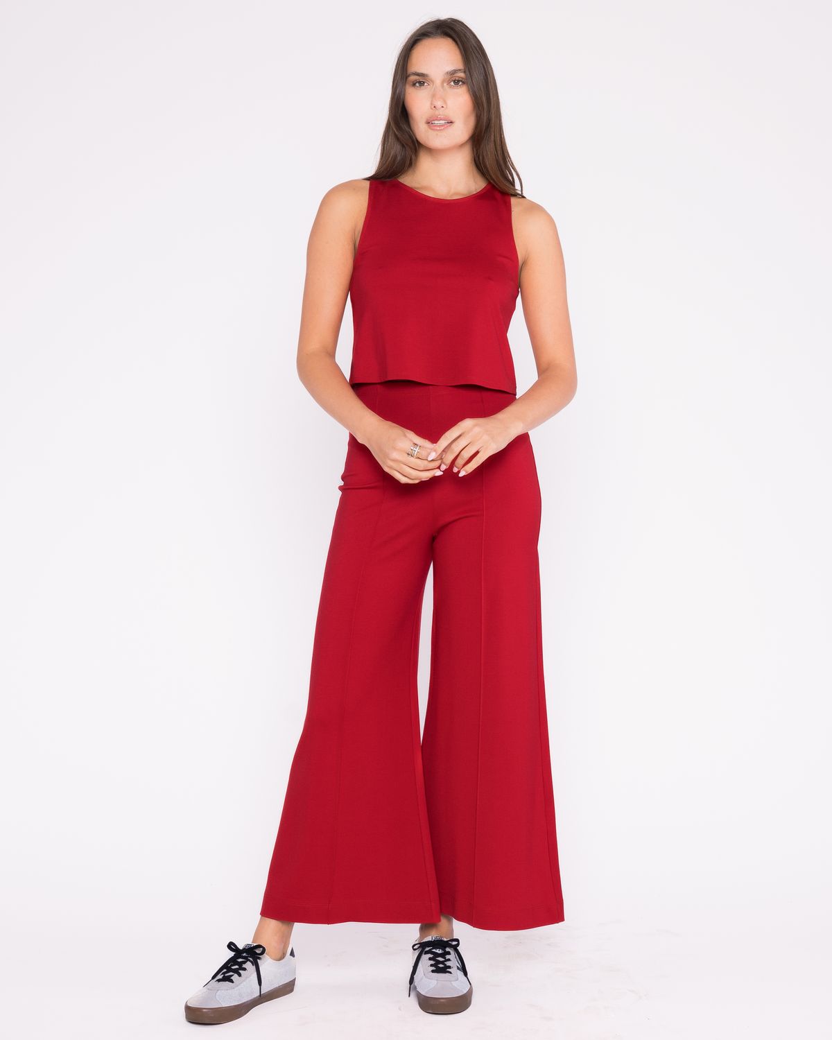 Ripley Rader Ponte Knit Cropped Wide Leg Pant in Red, Color: Red, Size: 1