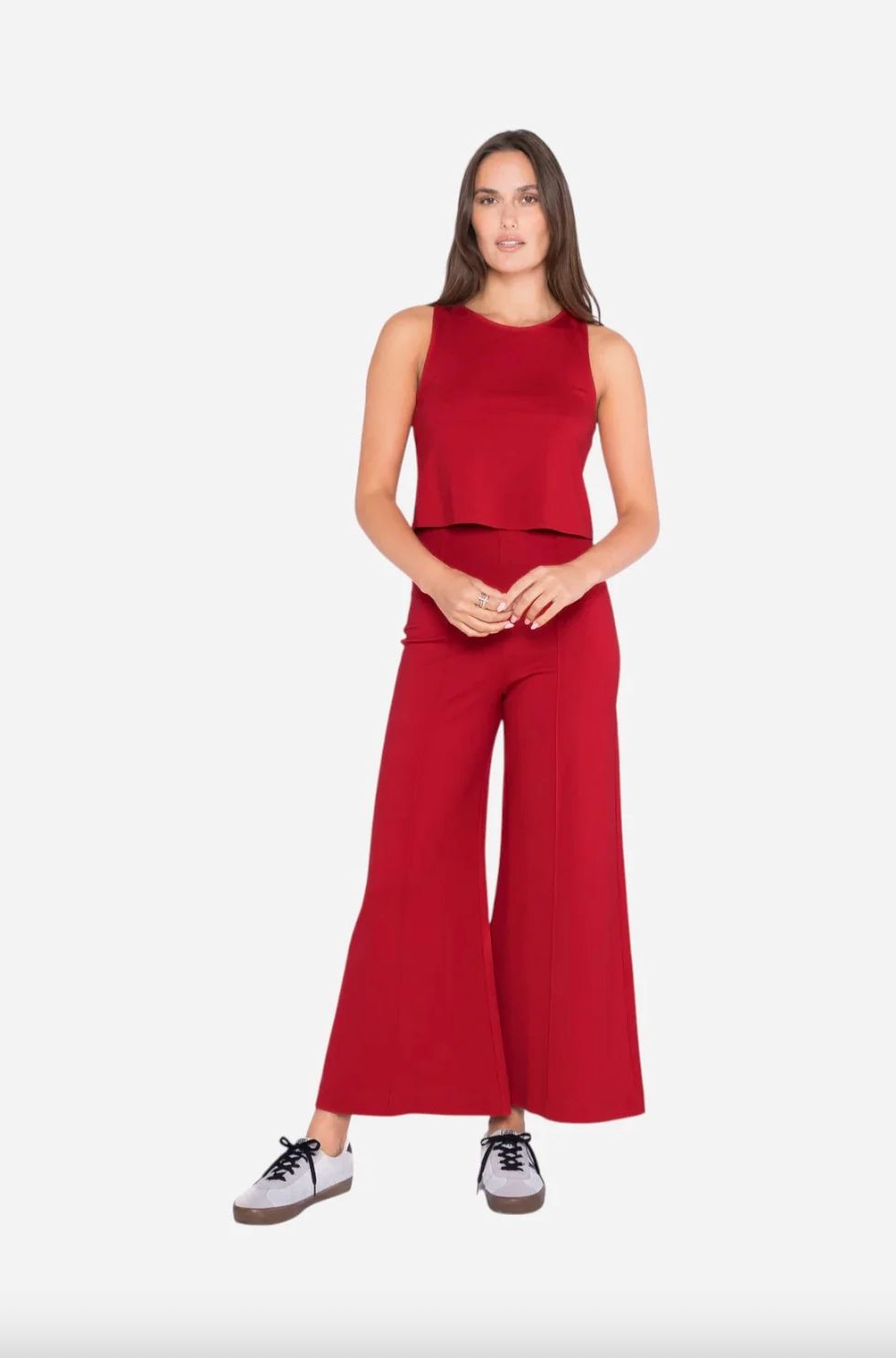 Ripley Rader Ponte Knit Cropped Wide Leg Pant in Red