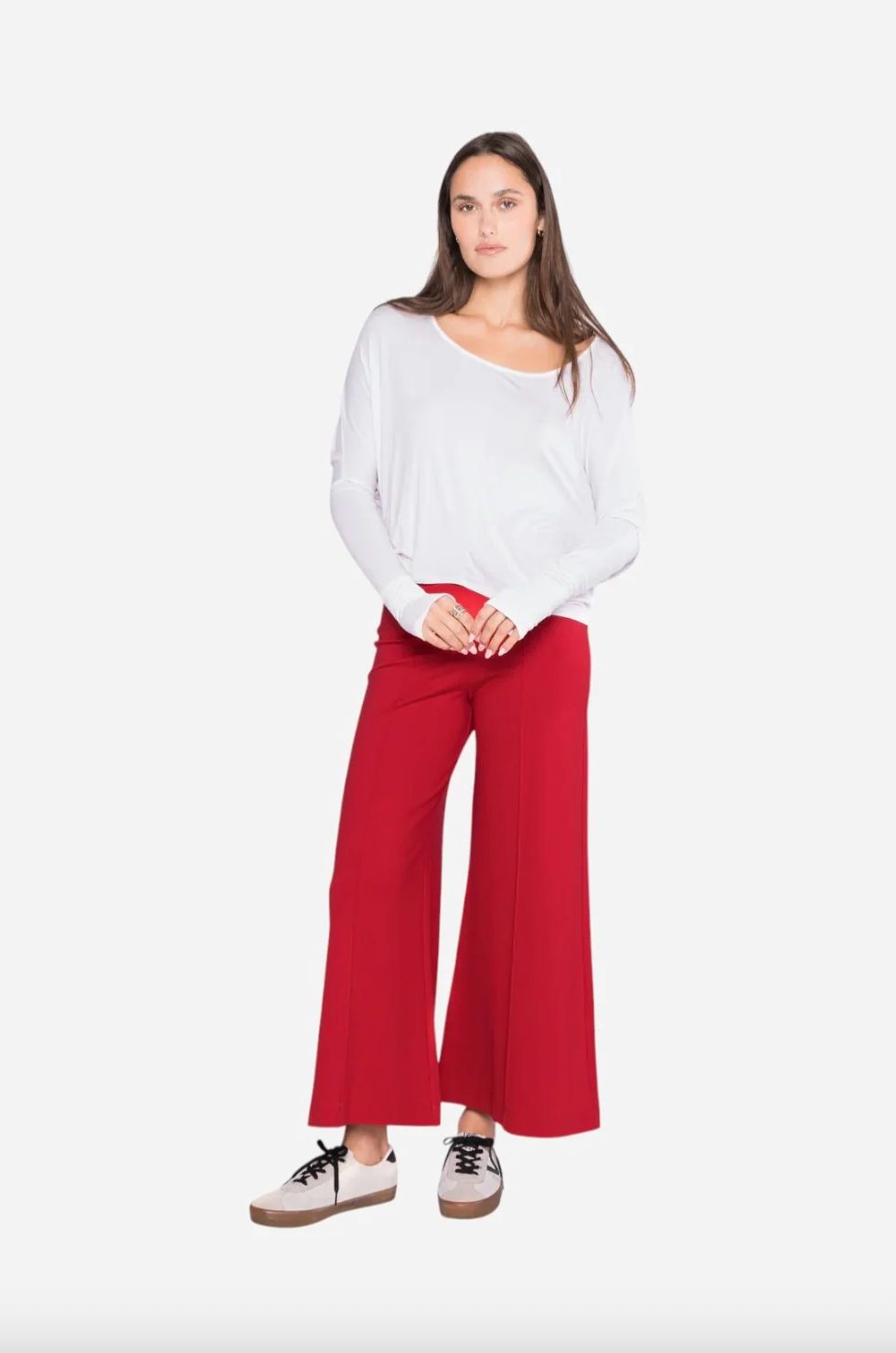 Ripley Rader Ponte Knit Cropped Wide Leg Pant in Red