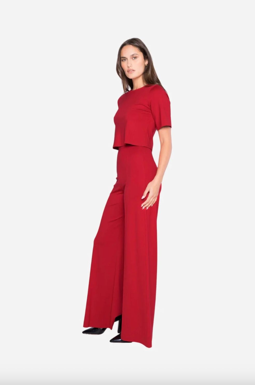 Ripley Rader Ponte Short Sleeve Extended Top in Red