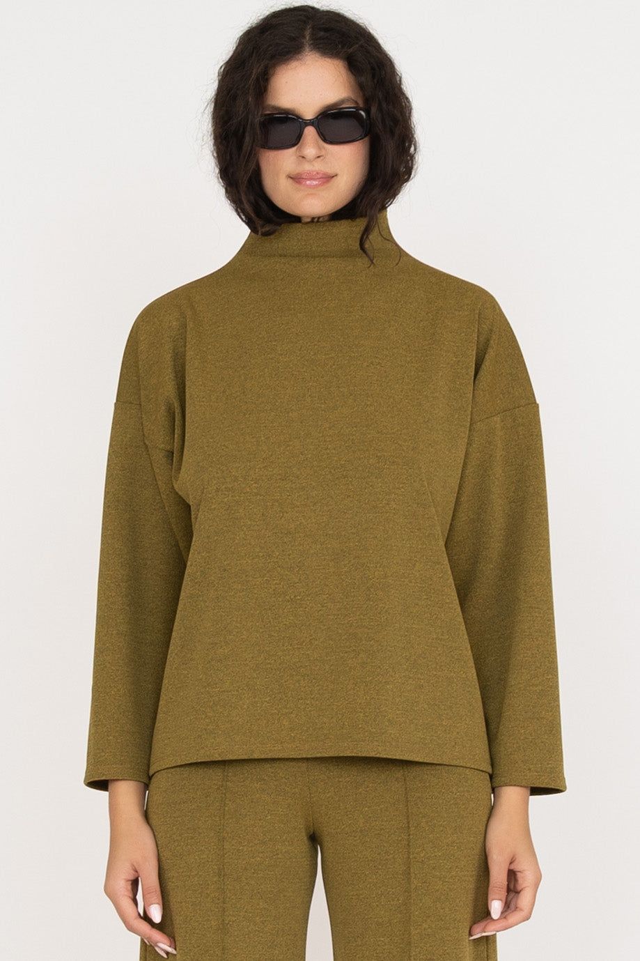 Ripley Rader Chartreuse Funnel Neck Top, Color: Chartreuse, Size: 1