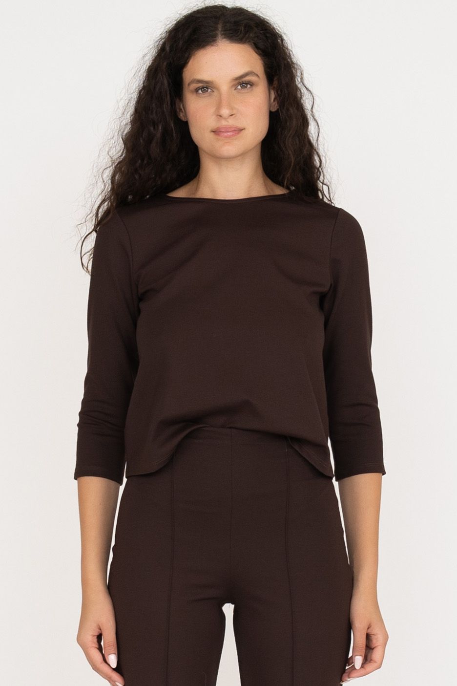 Ripley Rader Ponte Knit 3/4 Sleeve Top in Chocolate
