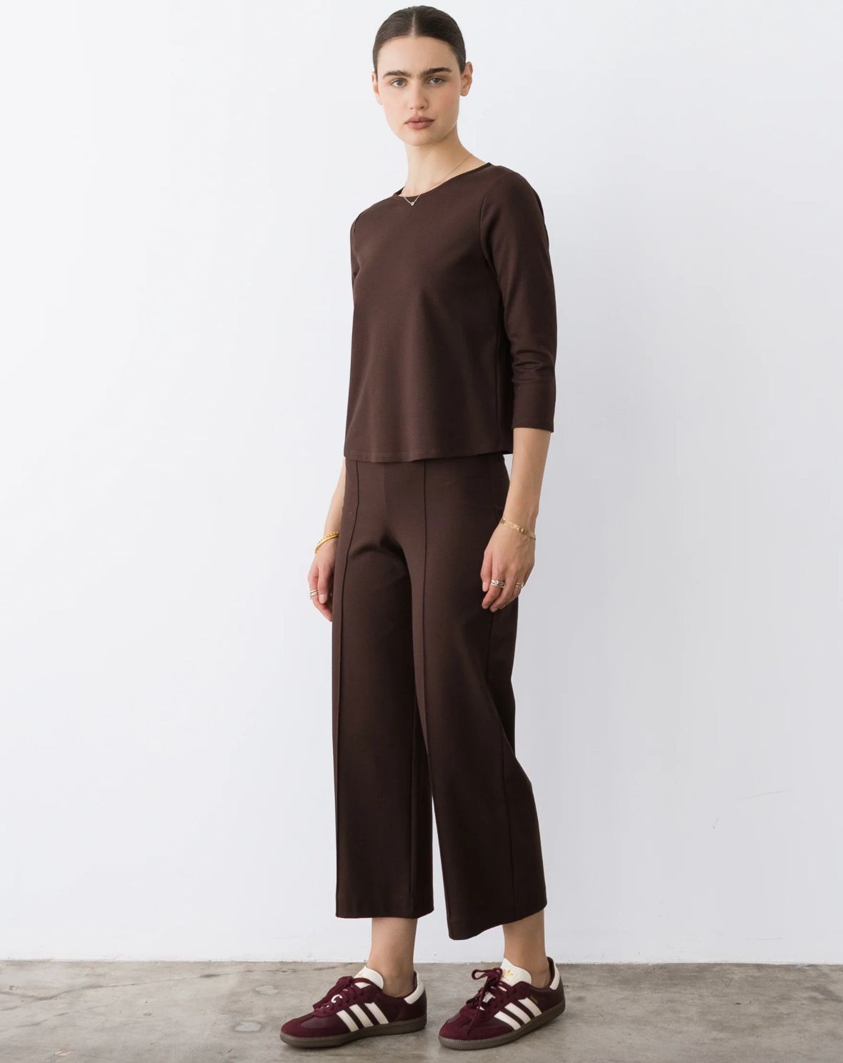 Ripley Rader Ponte Knit 3/4 Sleeve Top in Chocolate