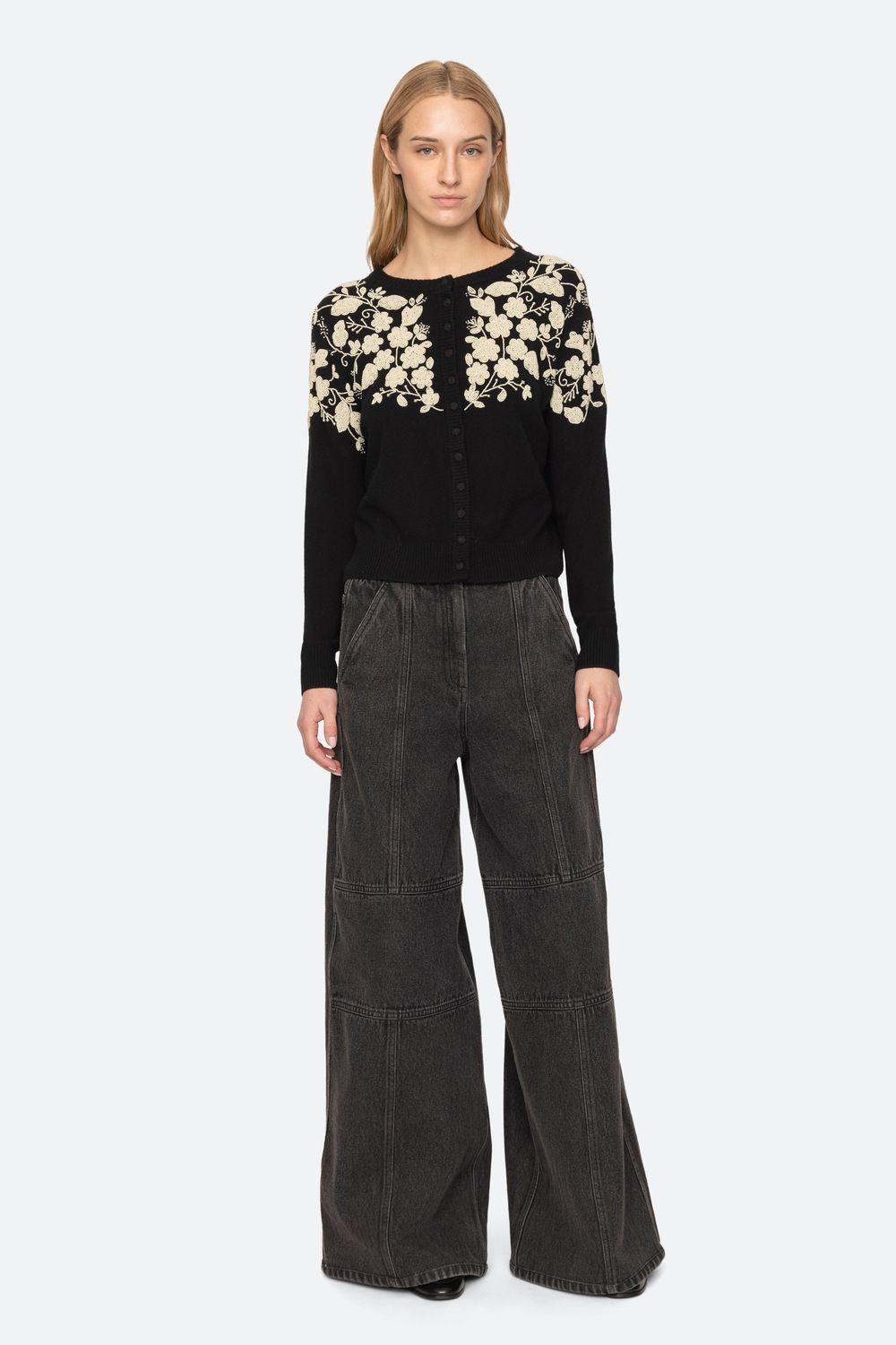 Sea NY Shiloh Beaded Embroidered Cardigan, Color: Black, Size: XS