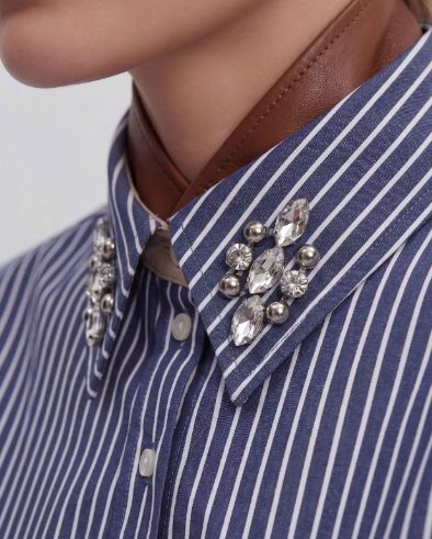 Theo Echo Crystal Collar Shirt Ink Blue, Color: Ink Blue, Size: XS