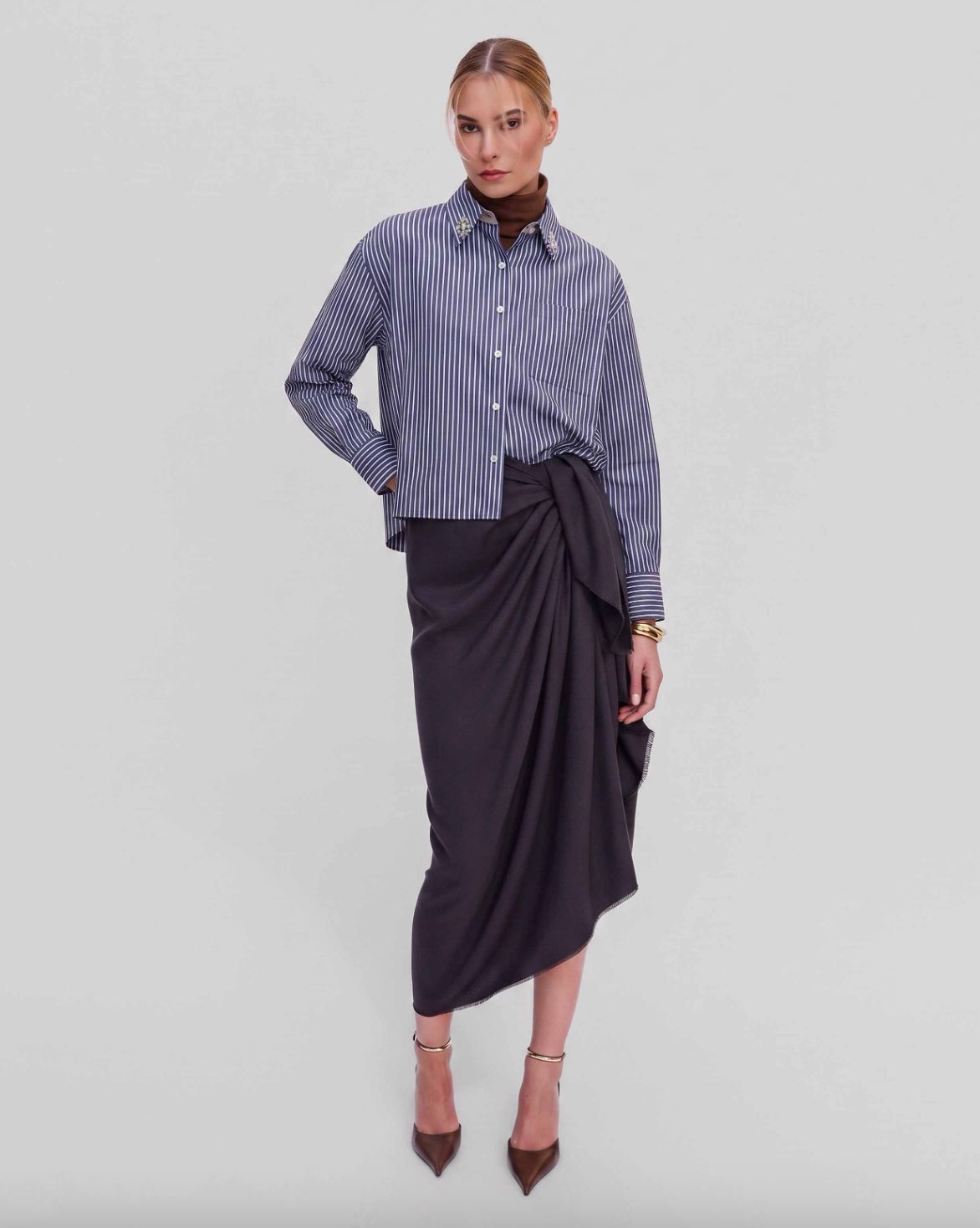 Theo Echo Crystal Collar Shirt Ink Blue