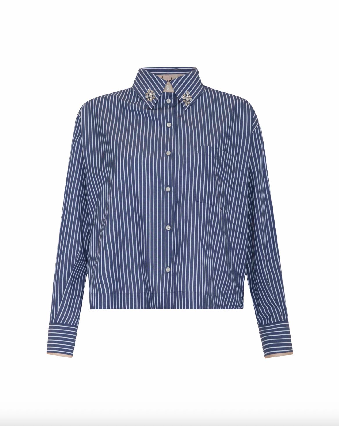 Theo Echo Crystal Collar Shirt Ink Blue