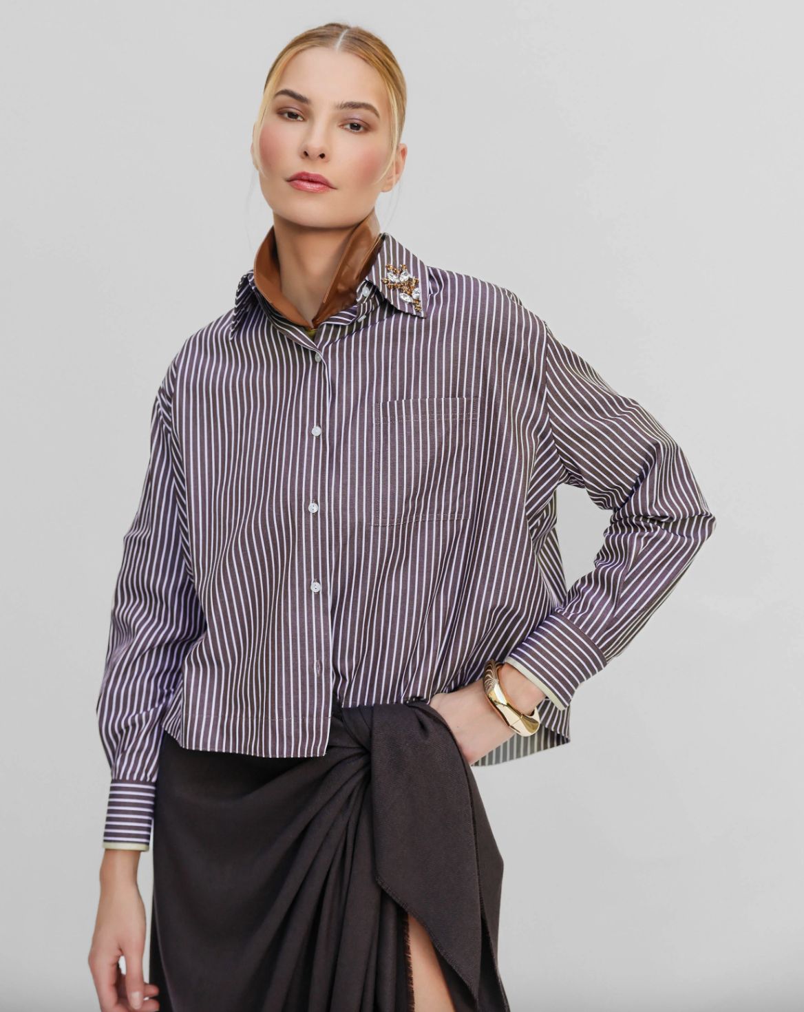 Theo Echo Crystal Collar Shirt in Huckleberry