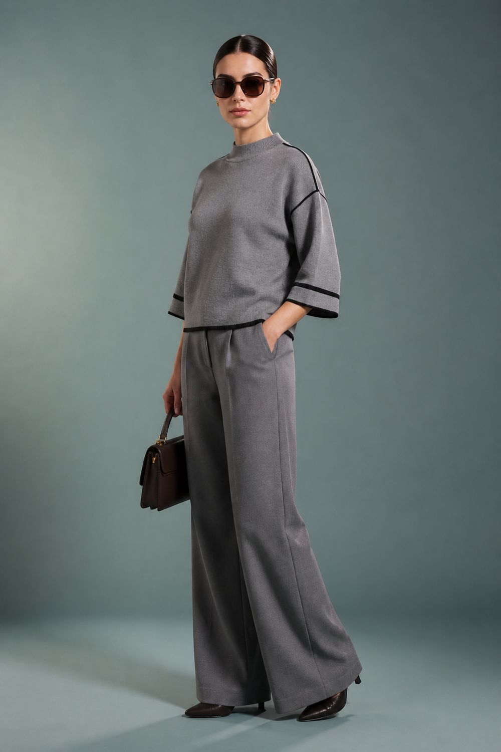 Tempo Contrast Color Mock Neck Sweater