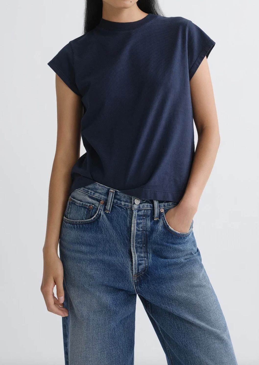 AGolde Long Line Bryce Cap Sleeve Tee