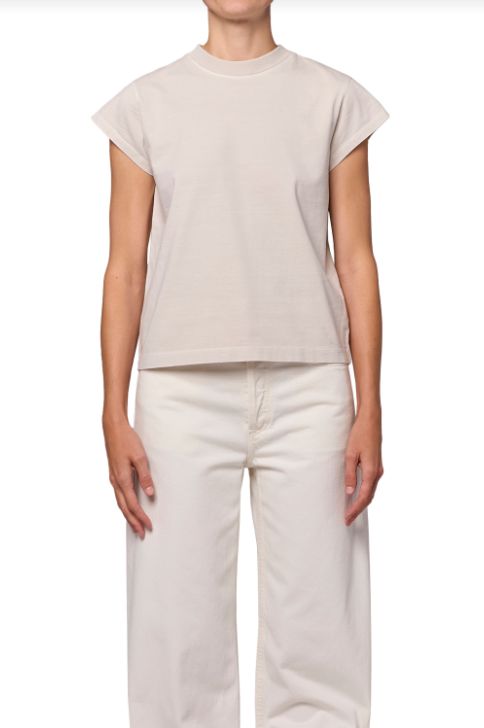 AGolde Long Line Bryce Cap Sleeve Tee, Color: Bone, Size: XS