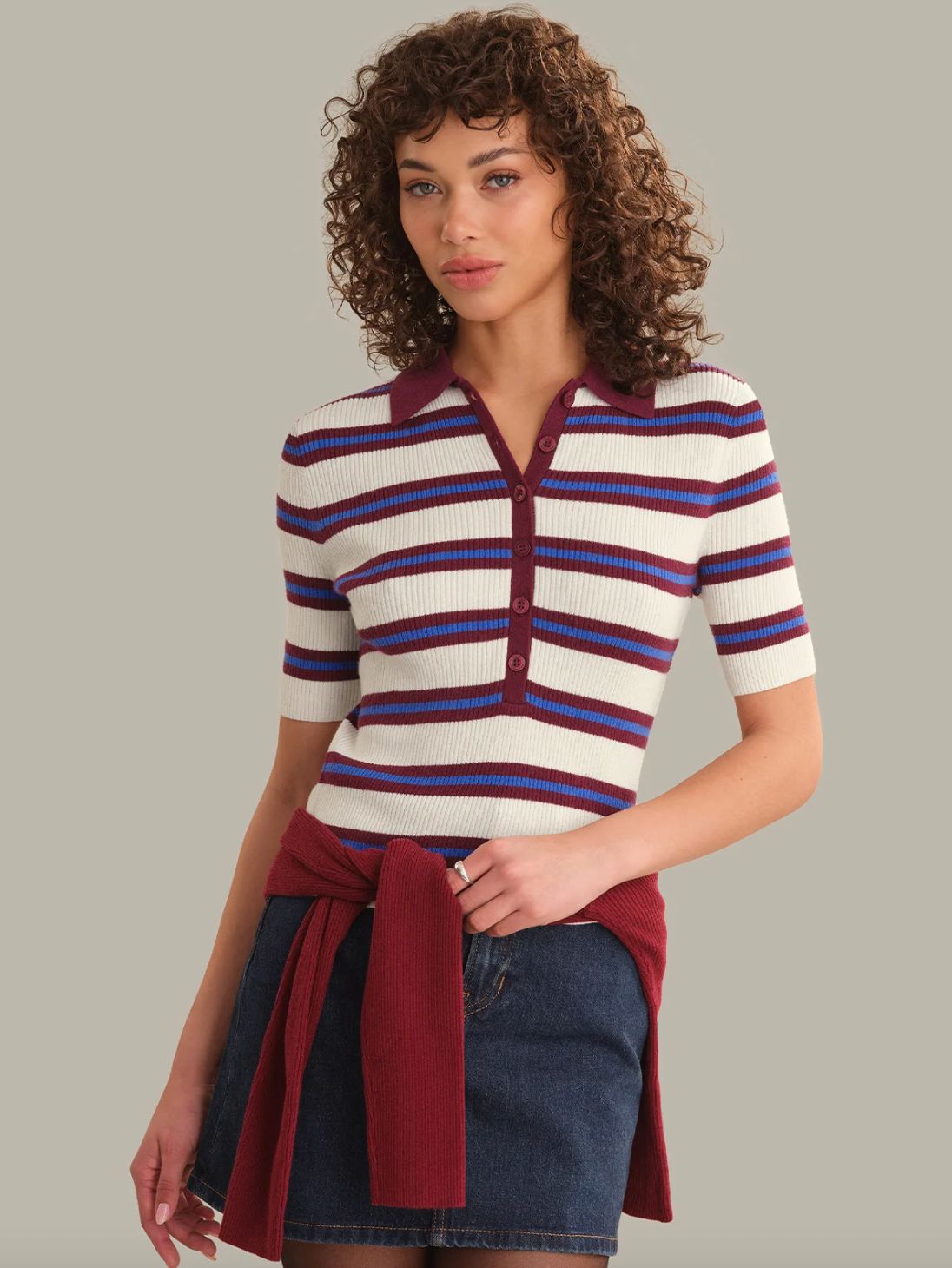 525 America Imogen Rib Stripe Fitted Polo
