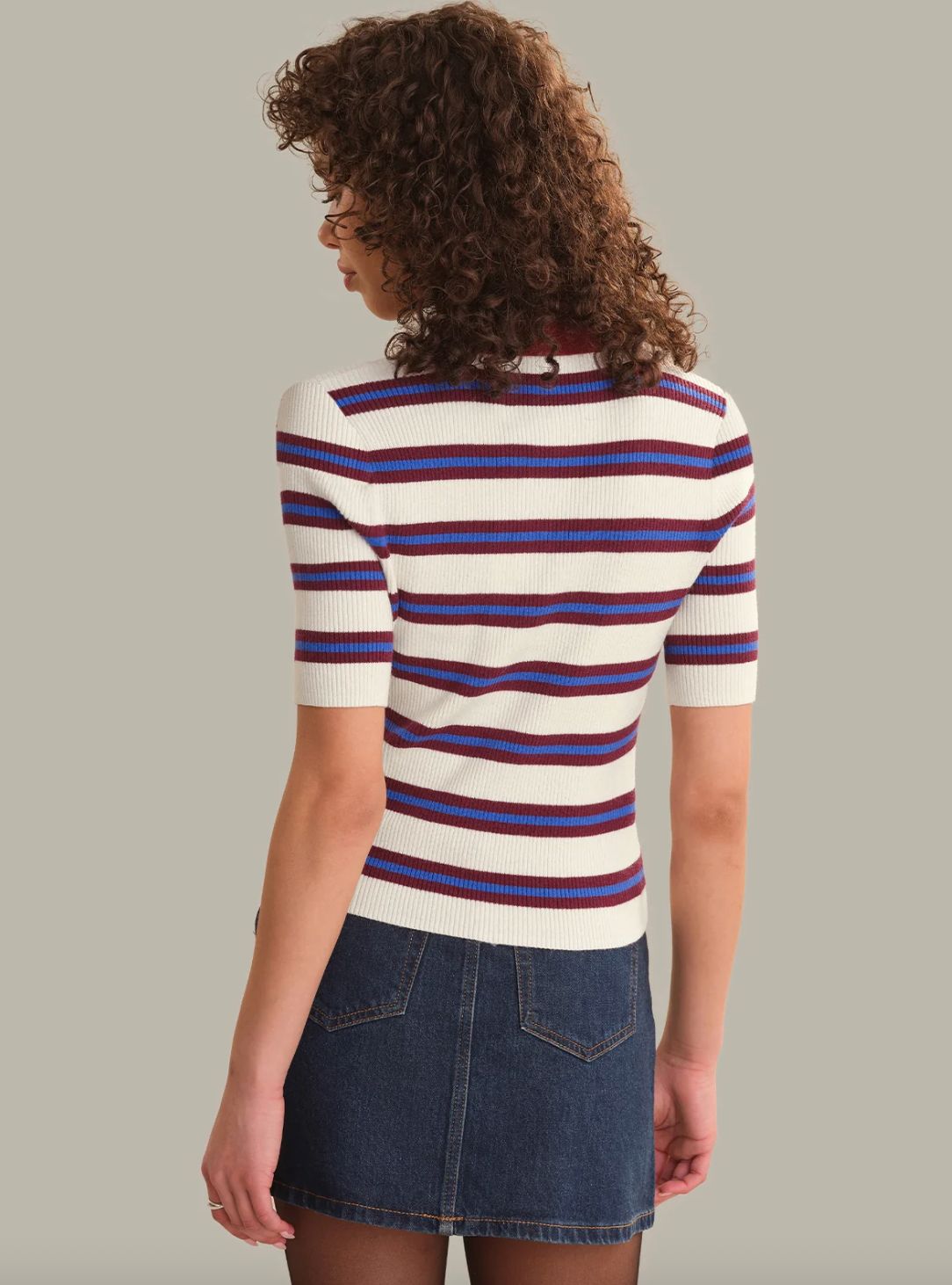 525 America Imogen Rib Stripe Fitted Polo