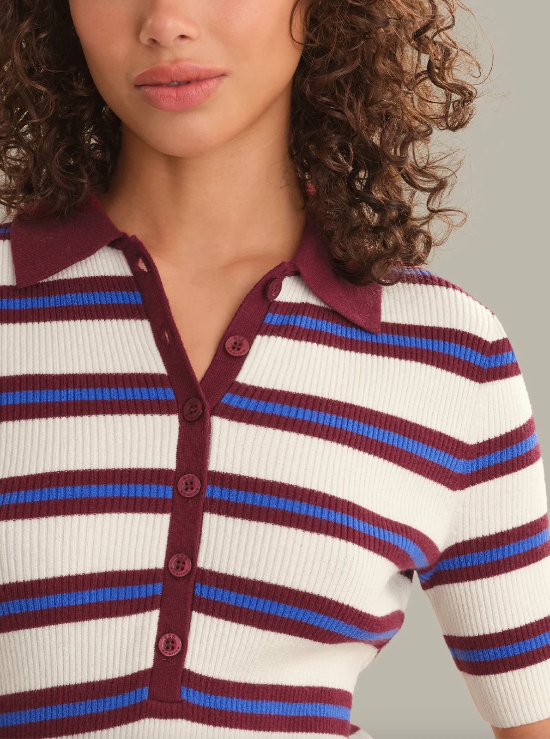 525 America Imogen Rib Stripe Fitted Polo