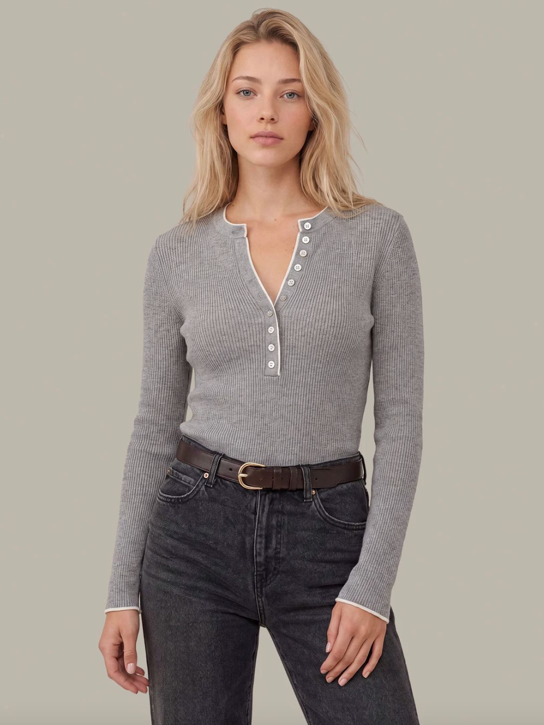 525 America Emmeline Heather Grey Henley Sweater
