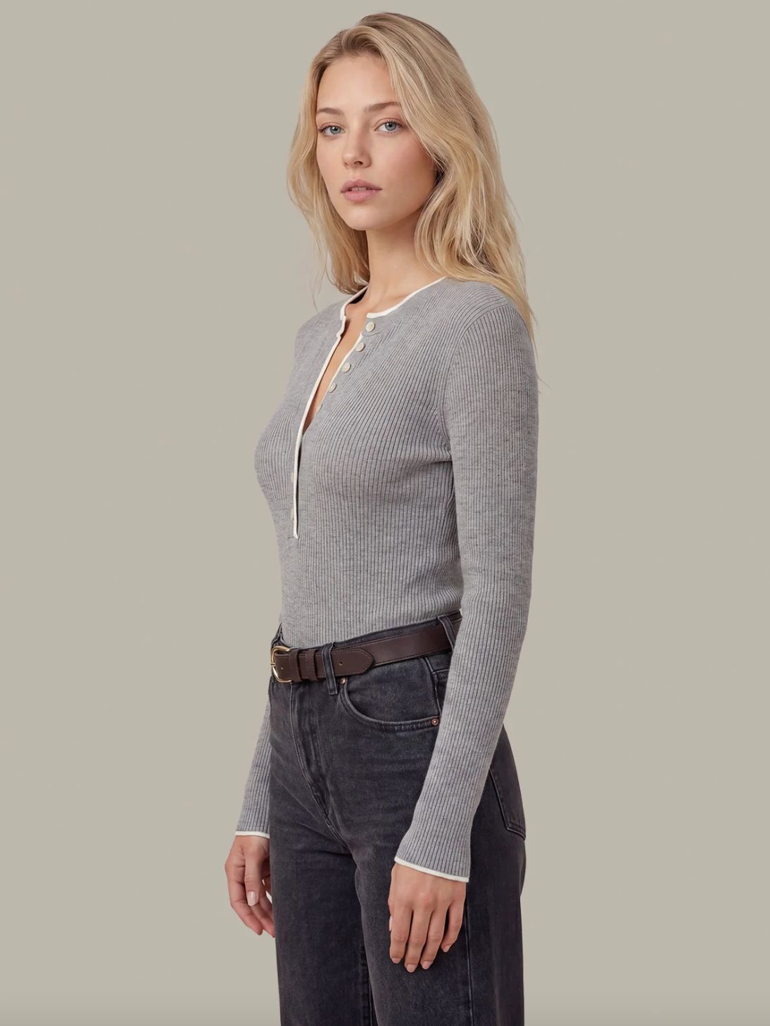 525 America Emmeline Heather Grey Henley Sweater