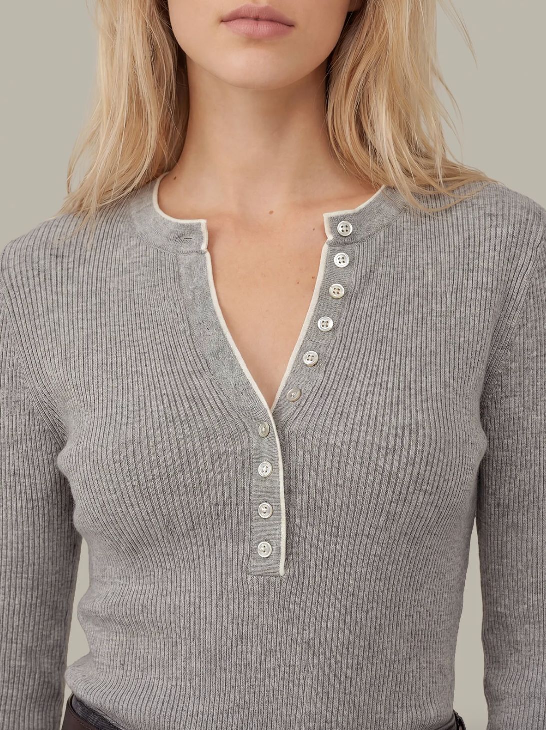 525 America Emmeline Heather Grey Henley Sweater