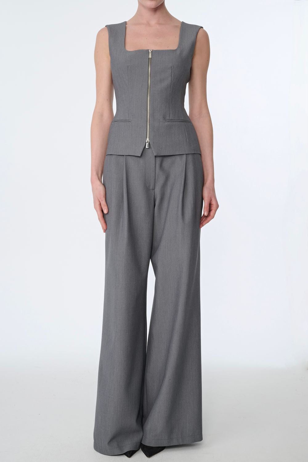 Toccin Solara Pleated Wide Leg Trouser, Color: Steel, Size: 0