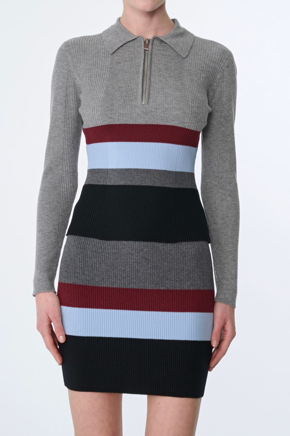 Toccin Faye Long Sleeve Half Zip Polo, Color: Sky/Oxblood, Size: XS
