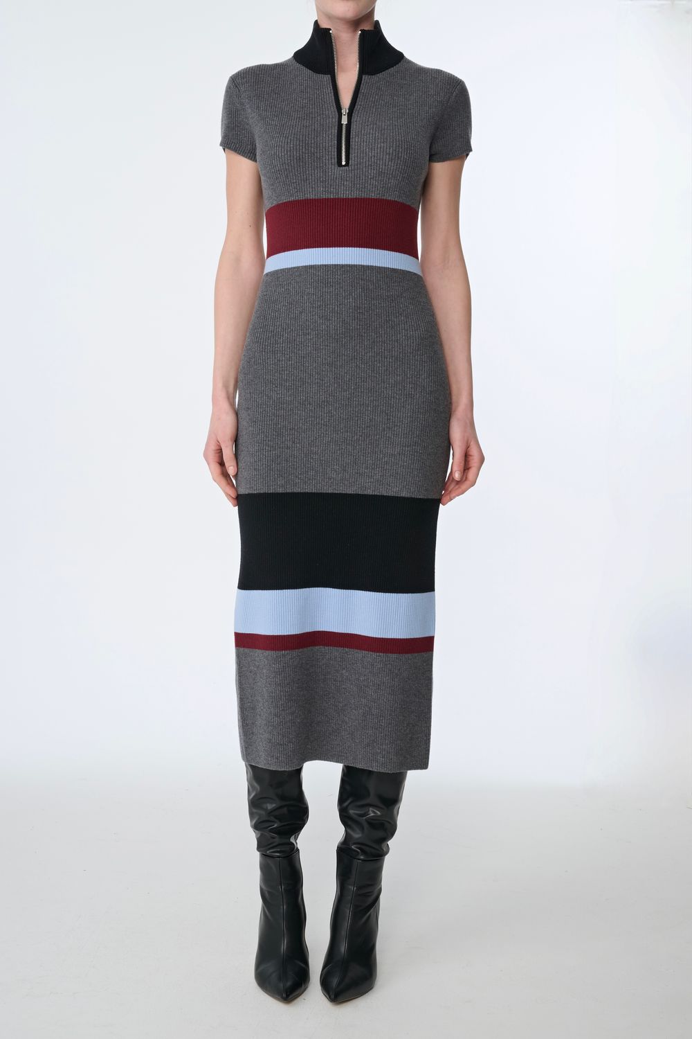 Toccin Dasha Cap Sleeve Mock Neck Half Zip Midi