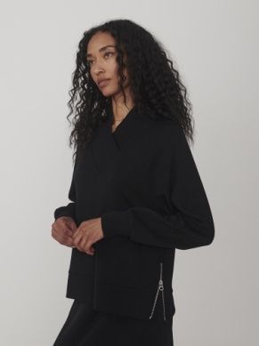 Varley Macie Zip Hem Sweat in Black, Color: Black, Size: XXS