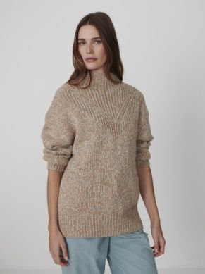Varley Rosalind High Neck Sweater, Color: Mid Tan Fleck, Size: XXS