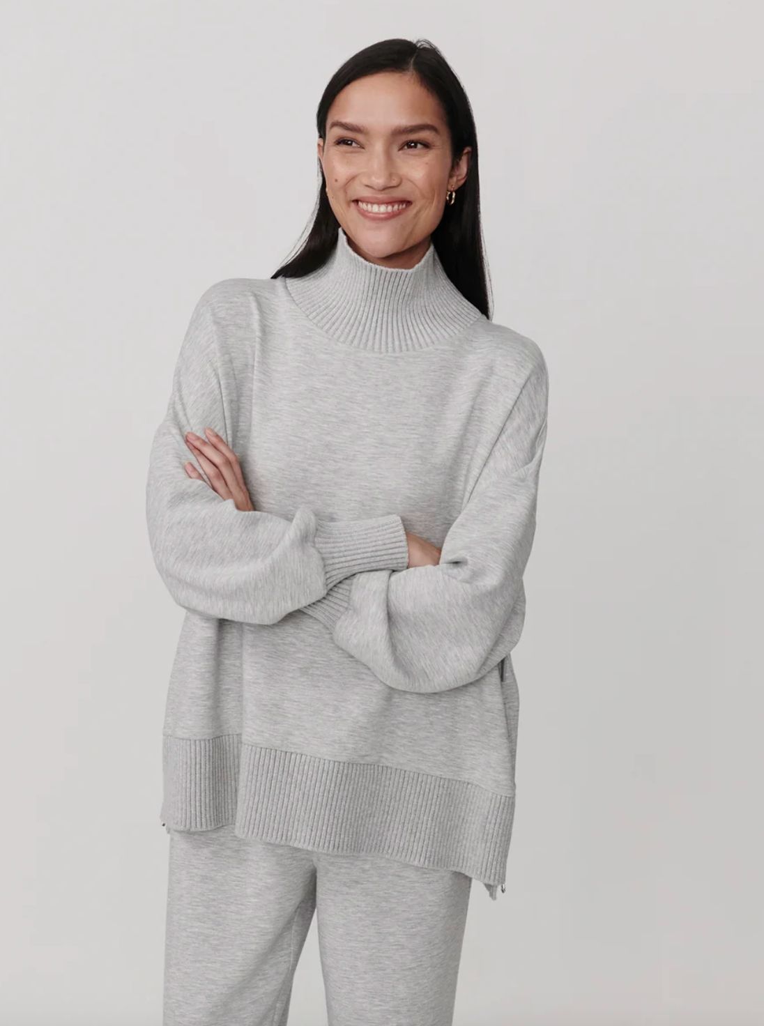 Varley Barker High Neck Sweat Light Grey