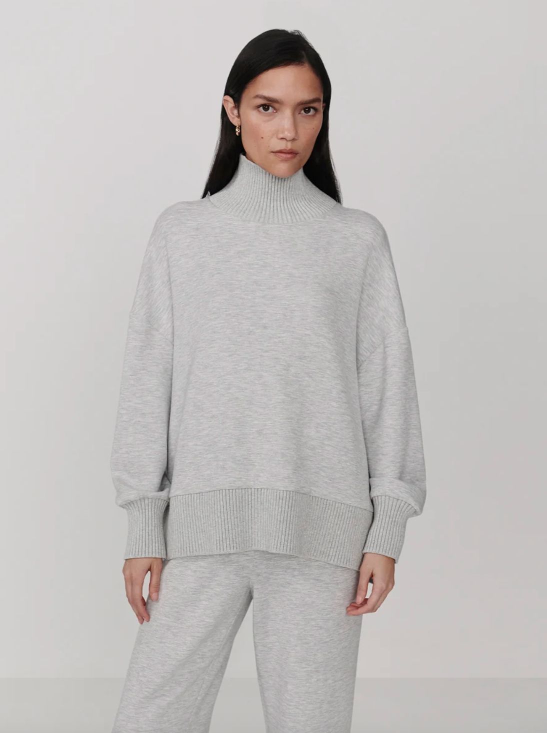 Varley Barker High Neck Sweat Light Grey