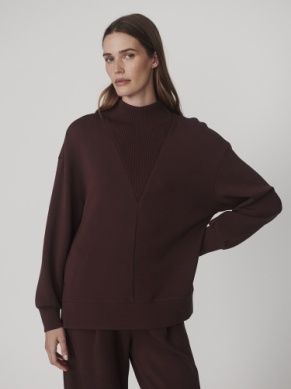 Varley Novi Longline Mock Neck Sweatshirt, Color: Deep Mahogany, Size: XXS