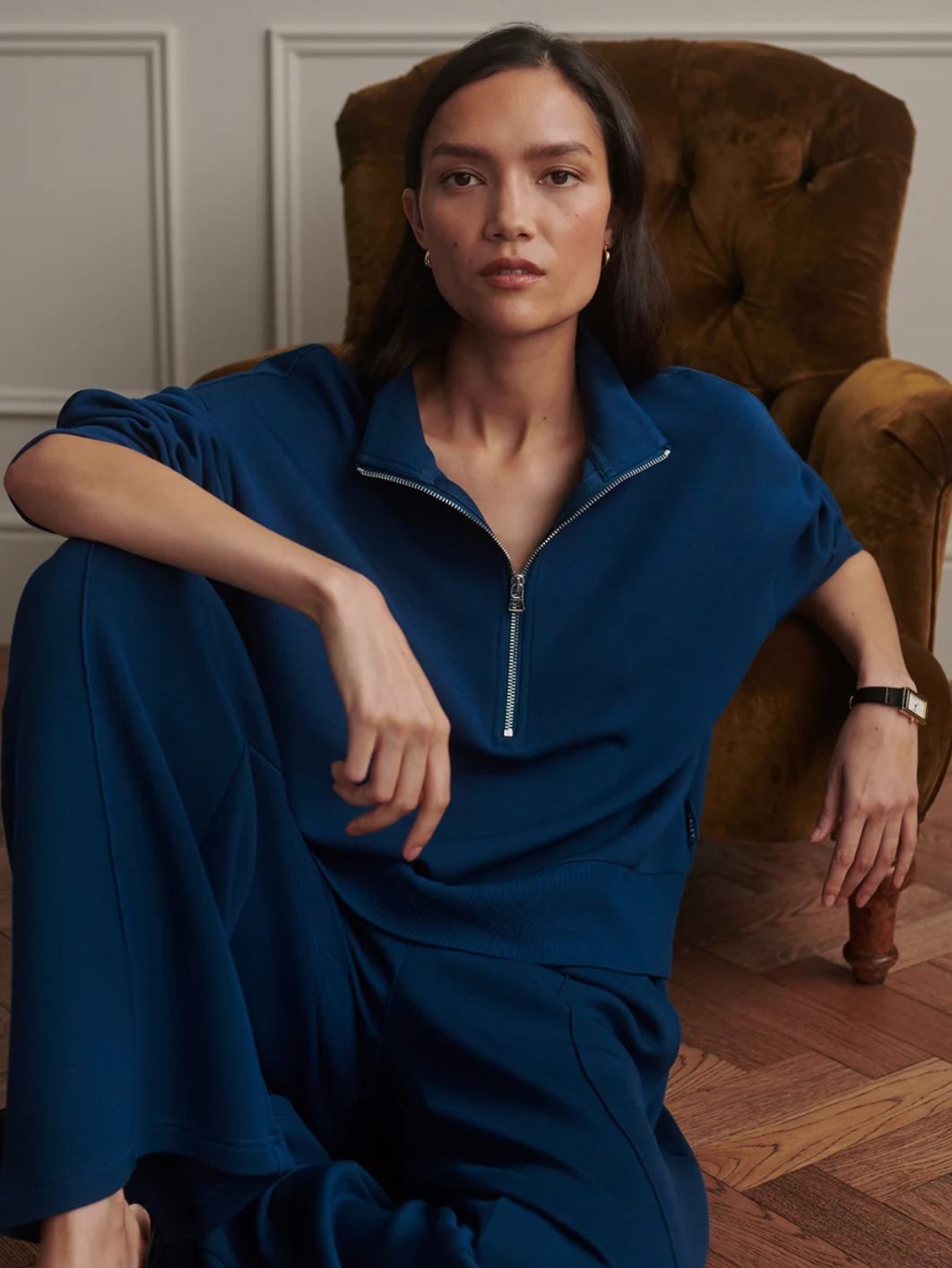 Varley Mavis Mock Neck Sweatshirt in Sea Blue