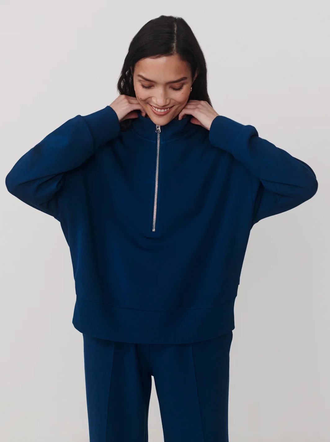 Varley Mavis Mock Neck Sweatshirt in Sea Blue