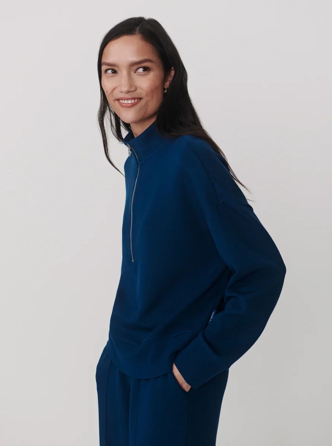 Varley Mavis Mock Neck Sweatshirt in Sea Blue