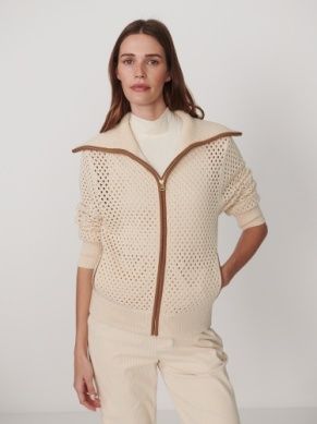 Varley Paula Zip Through Knit Jacket, Color: Birch, Size: XXS
