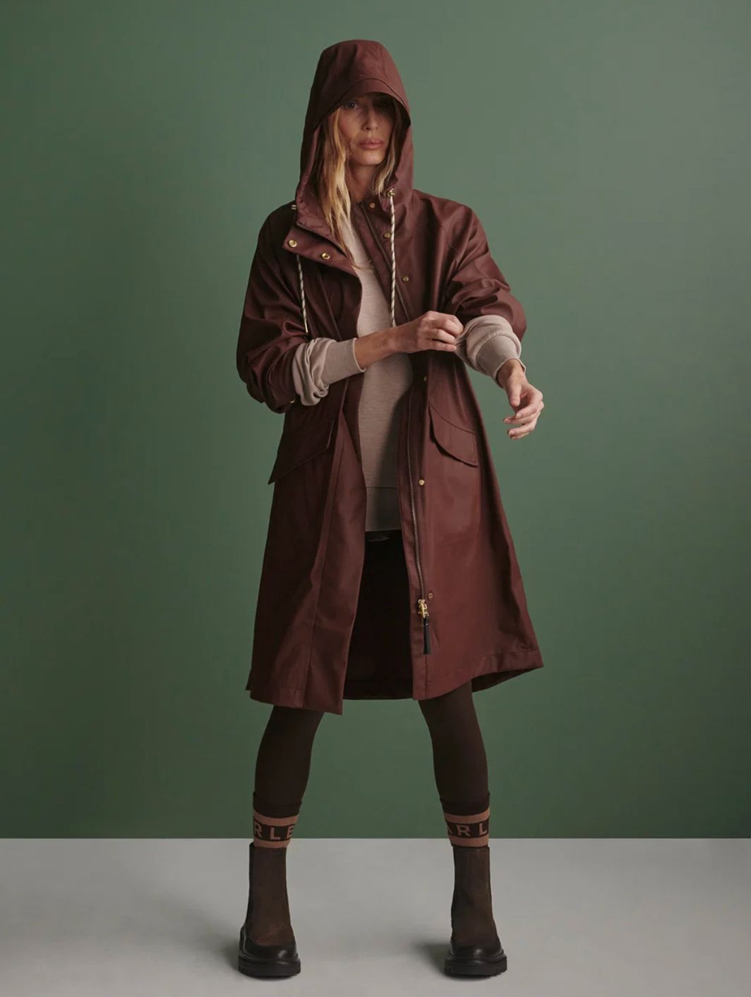 Varley Tovera Long Rain Jacket in Mahogany