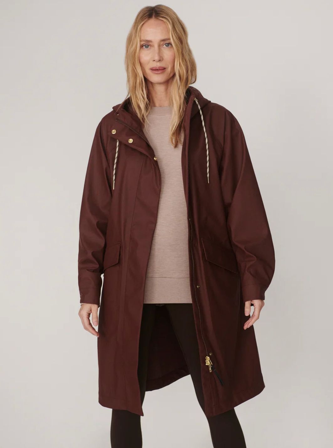 Varley Tovera Long Rain Jacket in Mahogany