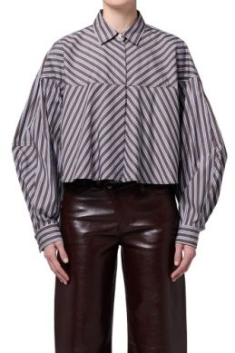 AGolde Agnes Meyer Stripe Shirt, Color: White/Chocolate, Size: XS