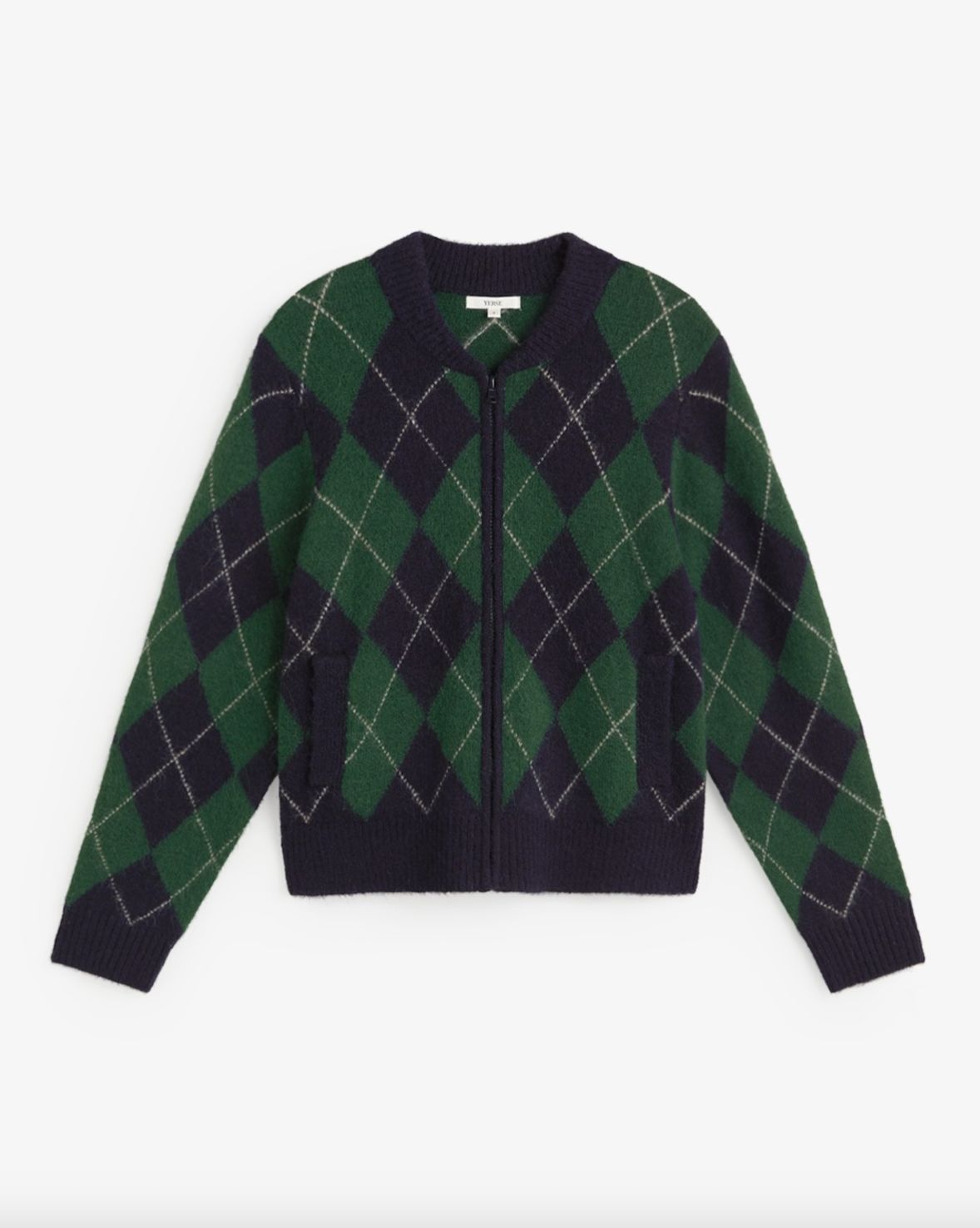 Yerse Diamond Zip-Up Cardigan