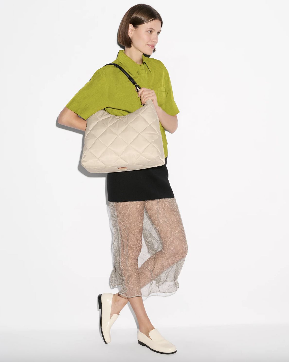 MZ Wallace Madison Shoulder Bag in Buff/Black