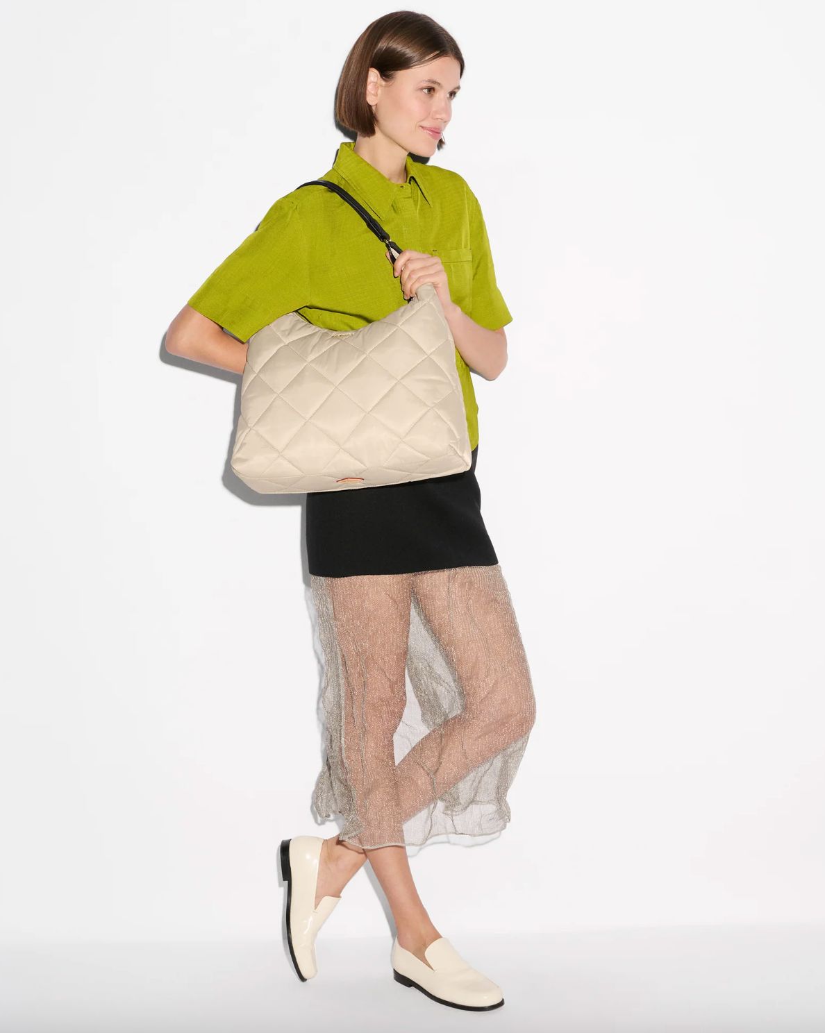 MZ Wallace Madison Shoulder Bag in Buff/Black