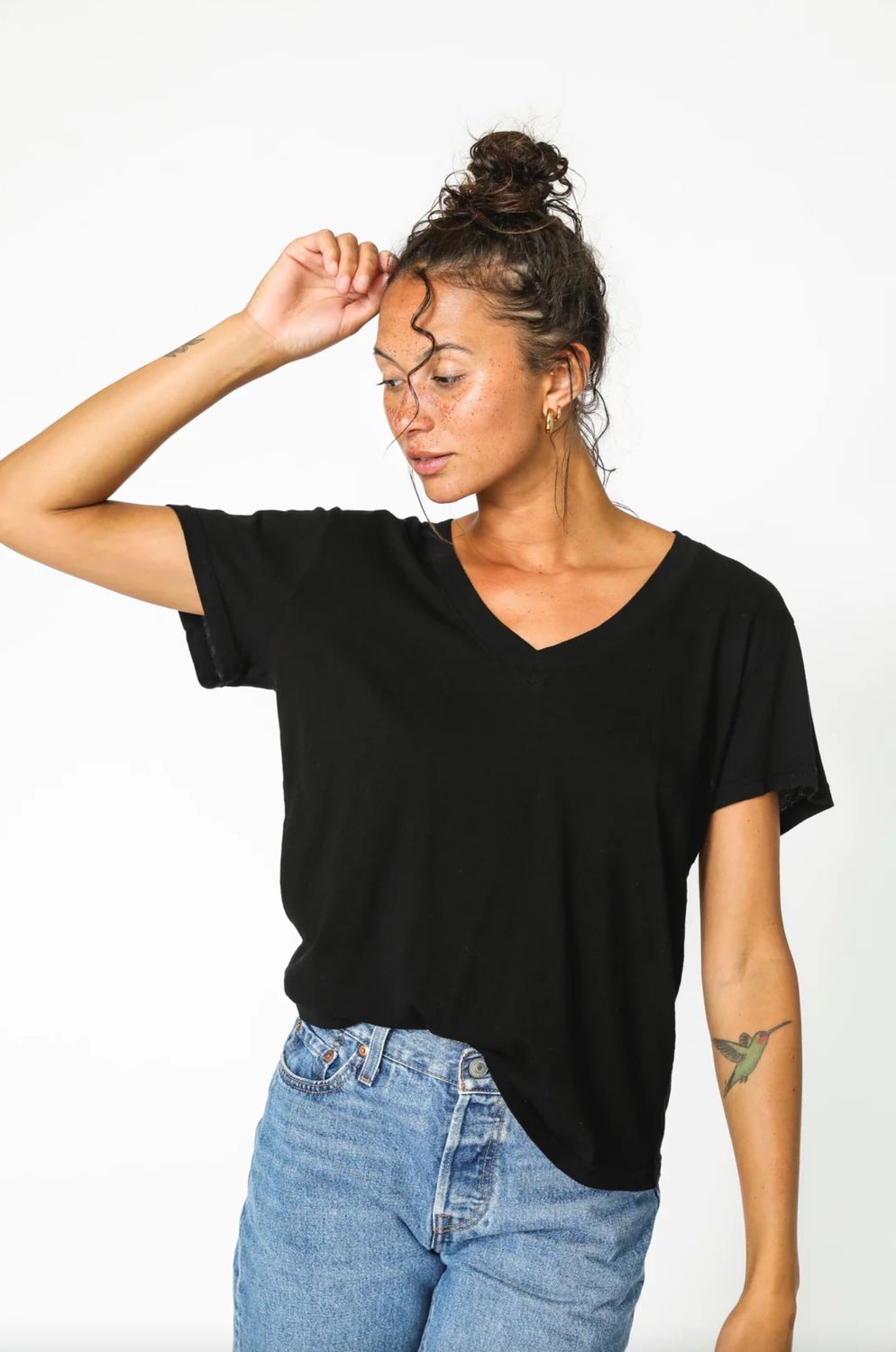 Perfect White Tee Hendrix Boxy V Neck Tee, Color: Black, Size: XS