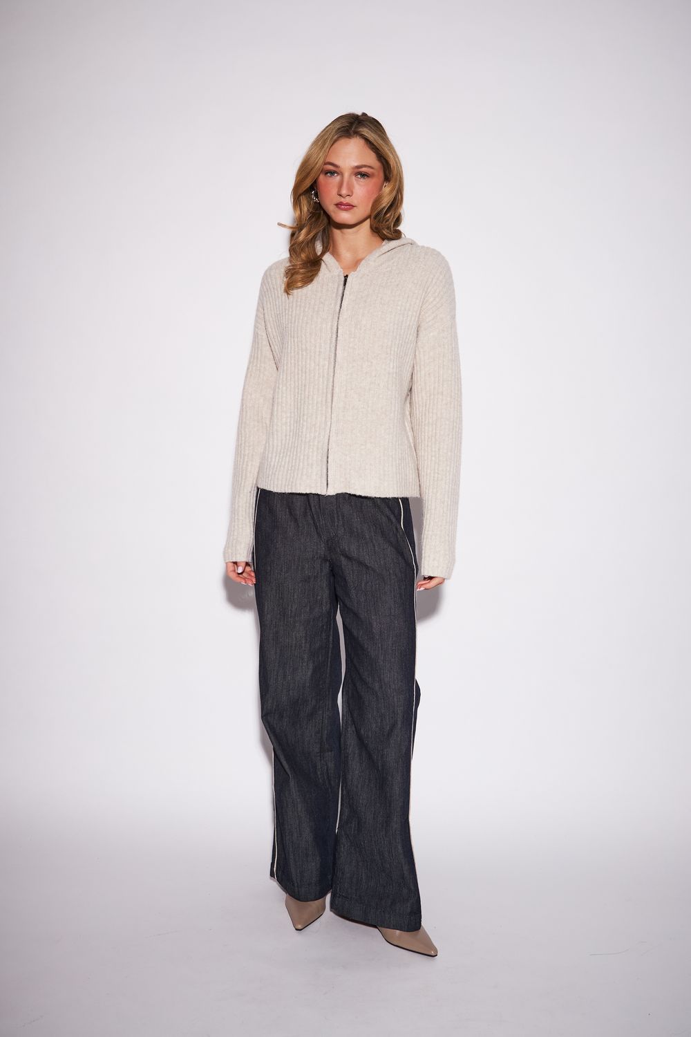 John &amp; Jenn Gavin Zip Front Sweater, Color: Oat, Size: XS