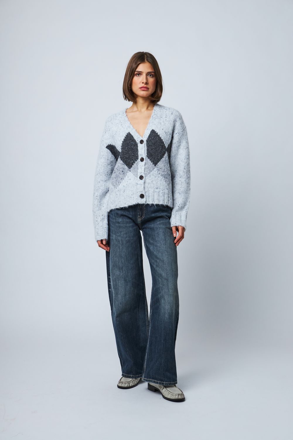 Line Etta Argyle Cardigan, Color: Cloudy Argyle, Size: XS