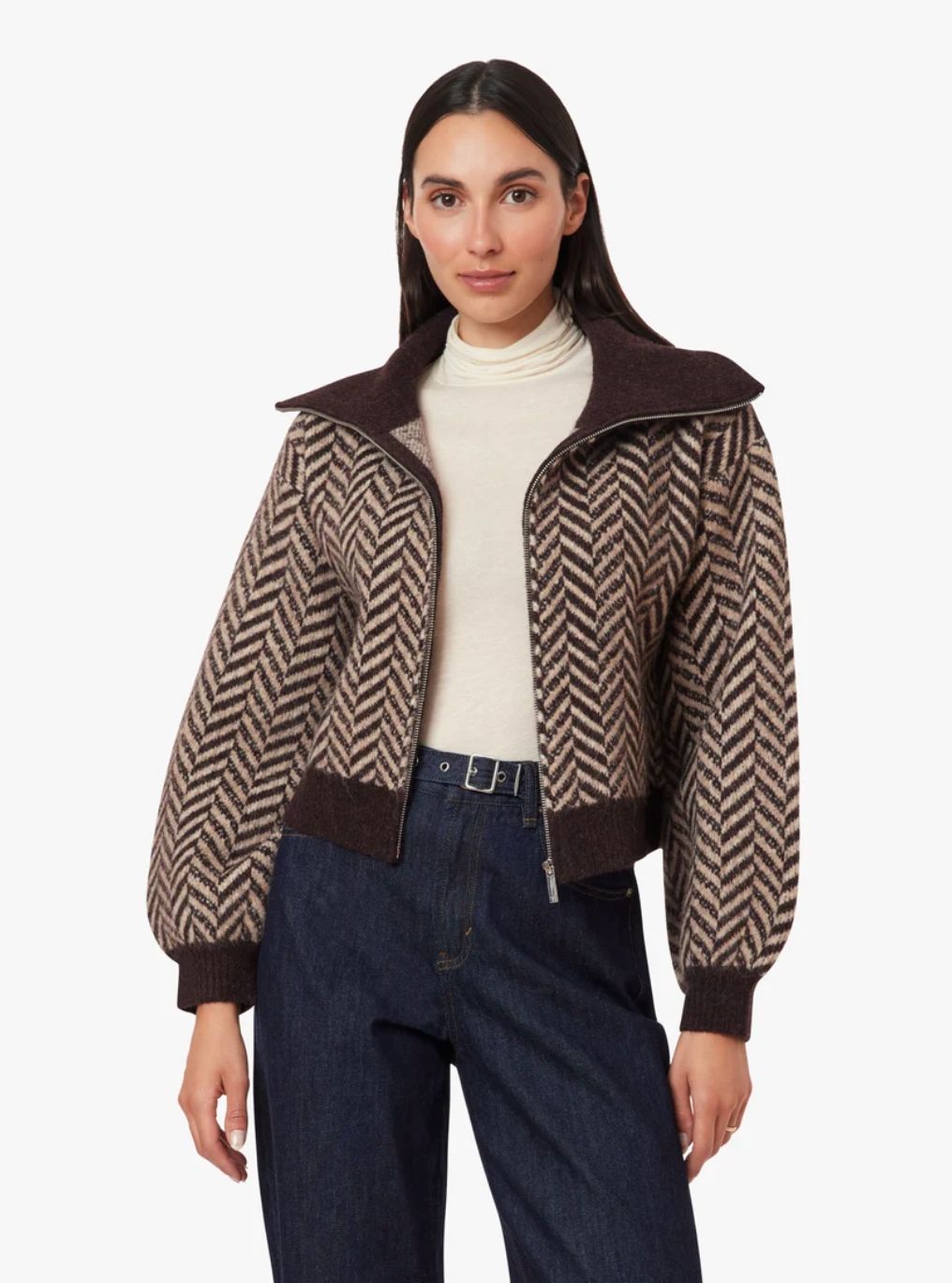 Habitual Herringbone Zip Cardigan