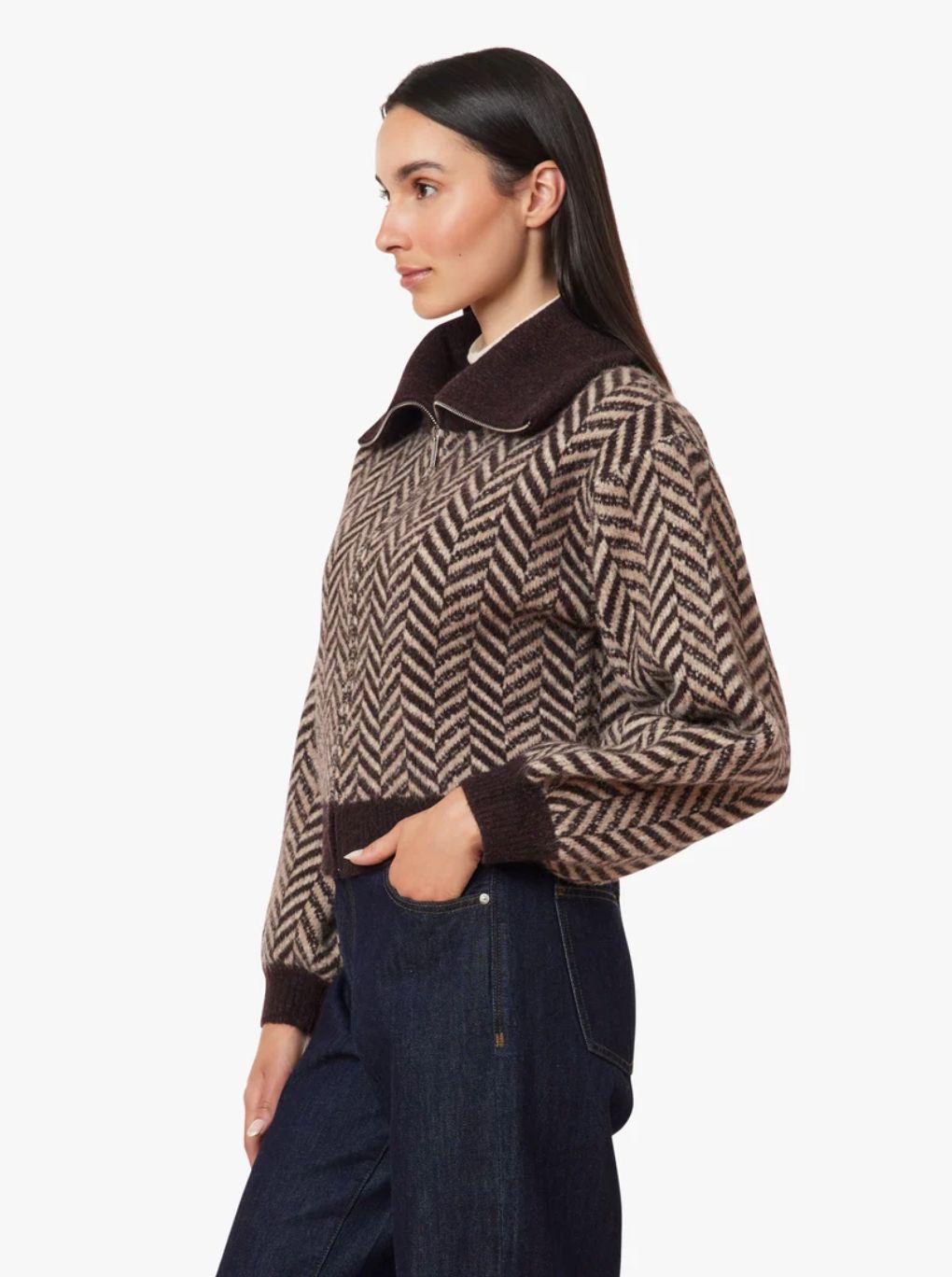 Habitual Herringbone Zip Cardigan