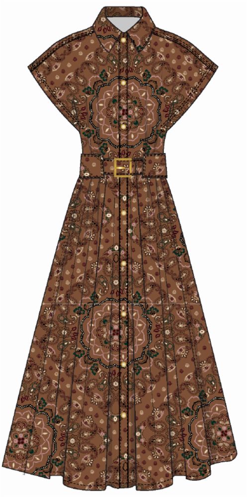 Cara Cara Sawyer Dress, Color: Bandana Camel, Size: 2