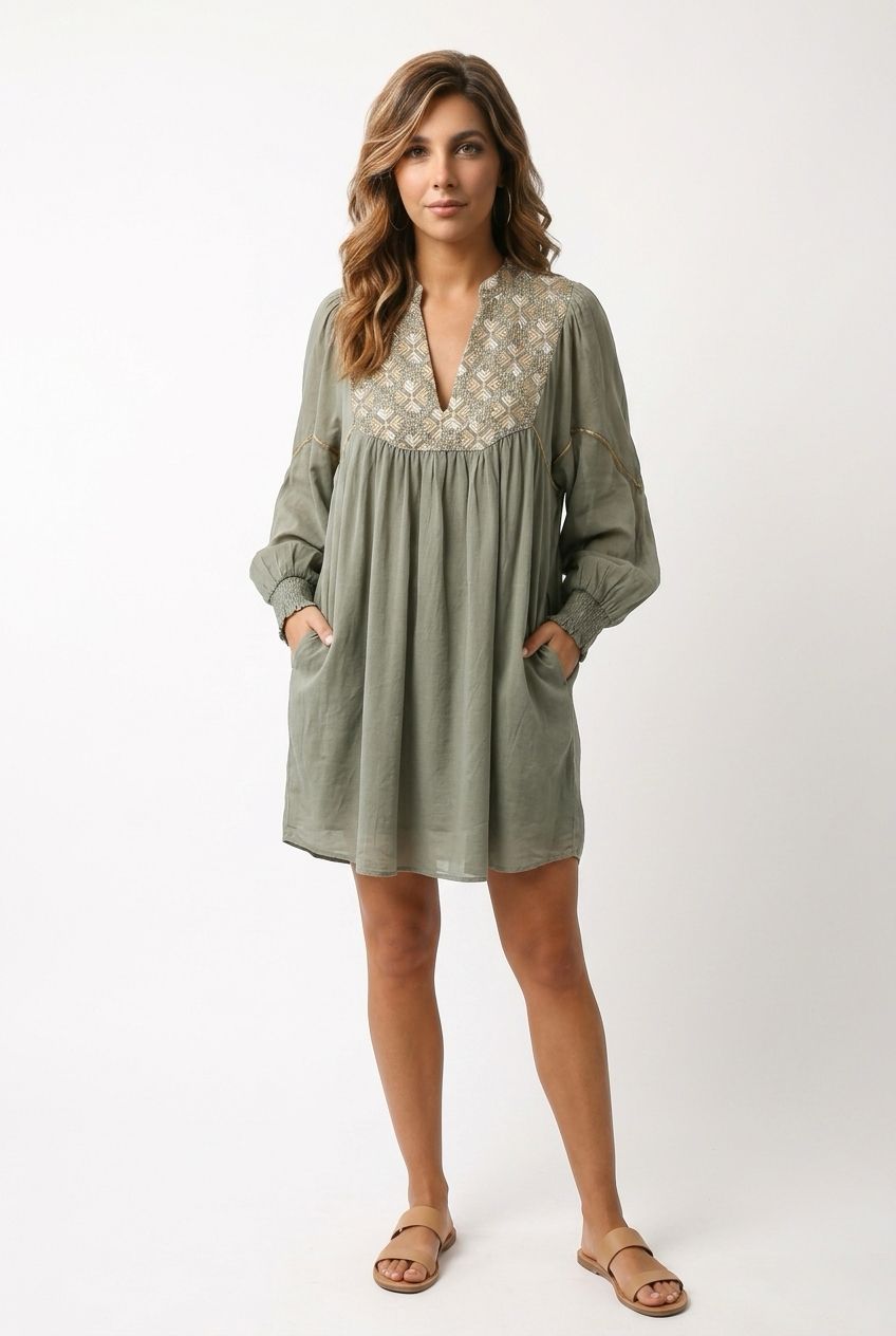 Greek Archaic Long Sleeve Mini Dress