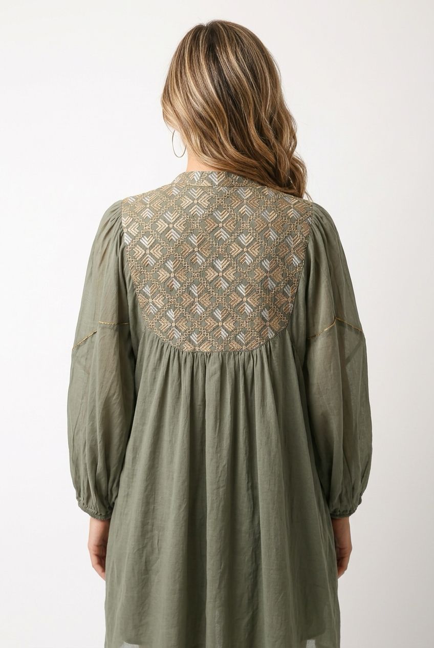 Greek Archaic Long Sleeve Mini Dress
