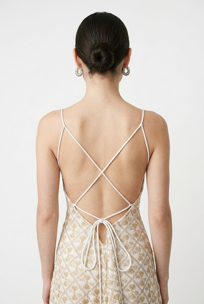 Greek Archaic Maxi Dress in White/Gold